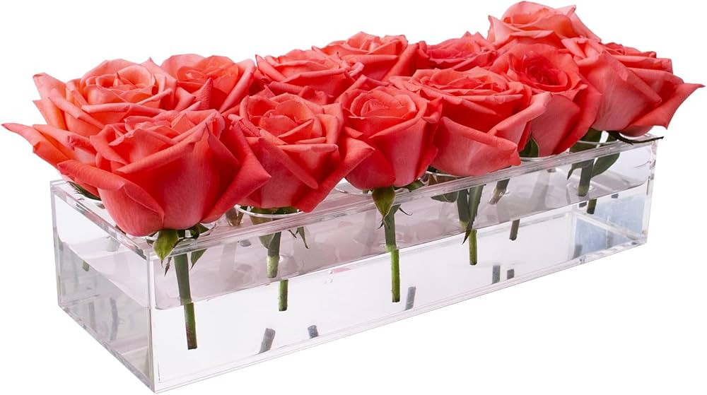 LUZOGA 12 Inches Long Rectangle Vase Flower Vase Acrylic Rectangular Floral Centerpiece for Dinin... | Amazon (US)