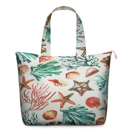 Seaside Vacation Tote Bag - Roomy Zippered Shoulder Bag with Tropical Fish & Coral Design, Perfect for College Students & Moms | Walmart (US)