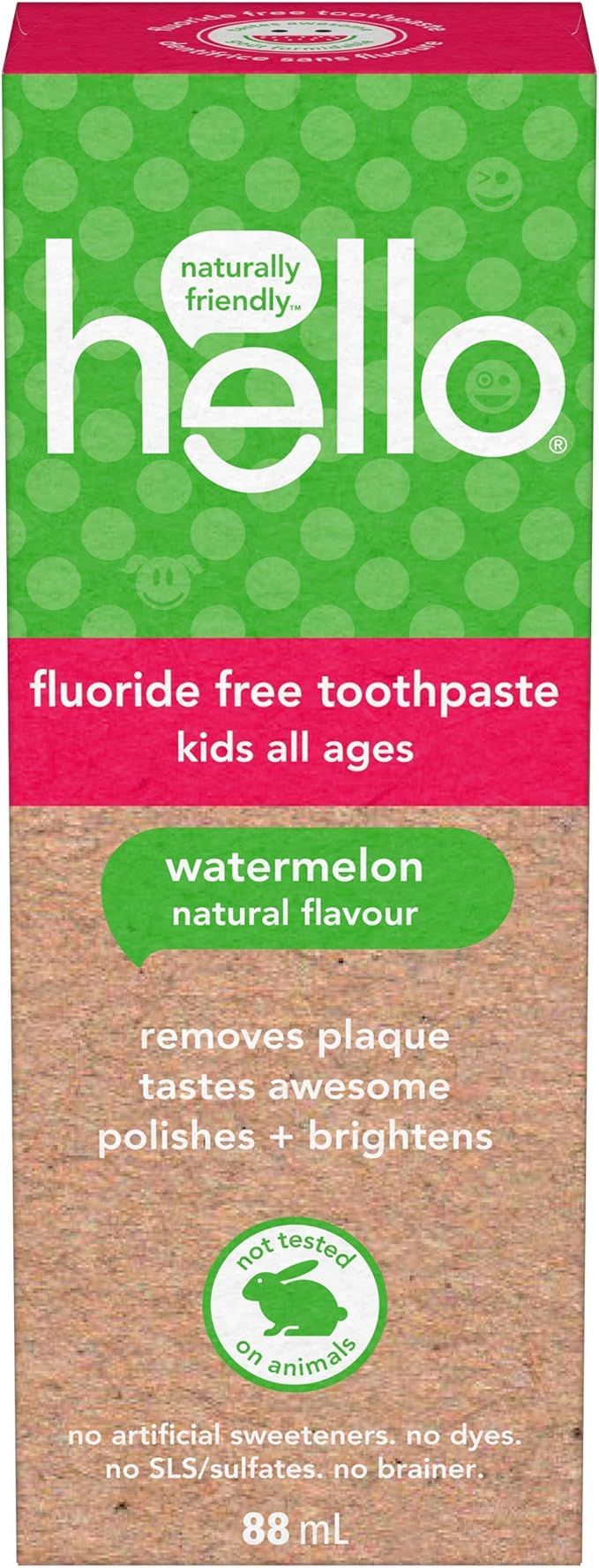 Hello Natural Watermelon Flavour Kids Fluoride Free Toothpaste, Vegan, SLS Free, Gluten Free, Saf... | Amazon (CA)