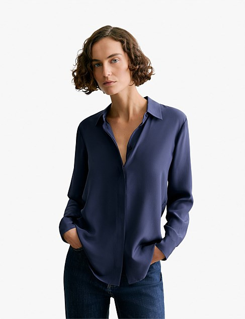 Trenery Silk Concealed Placket Shirt | David Jones | David Jones (Australia & New Zealand)