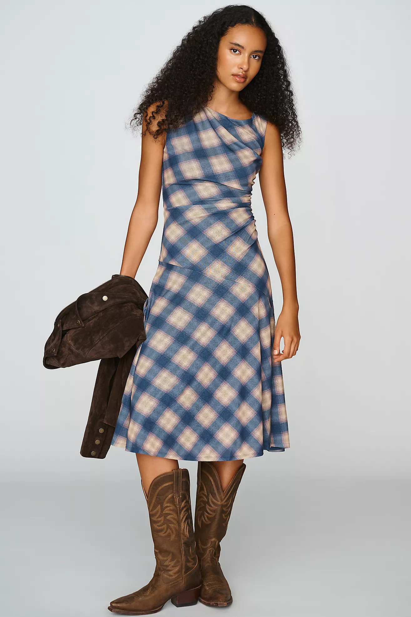 Rails Sorra Plaid Ruched Midi Dress | Anthropologie (US)