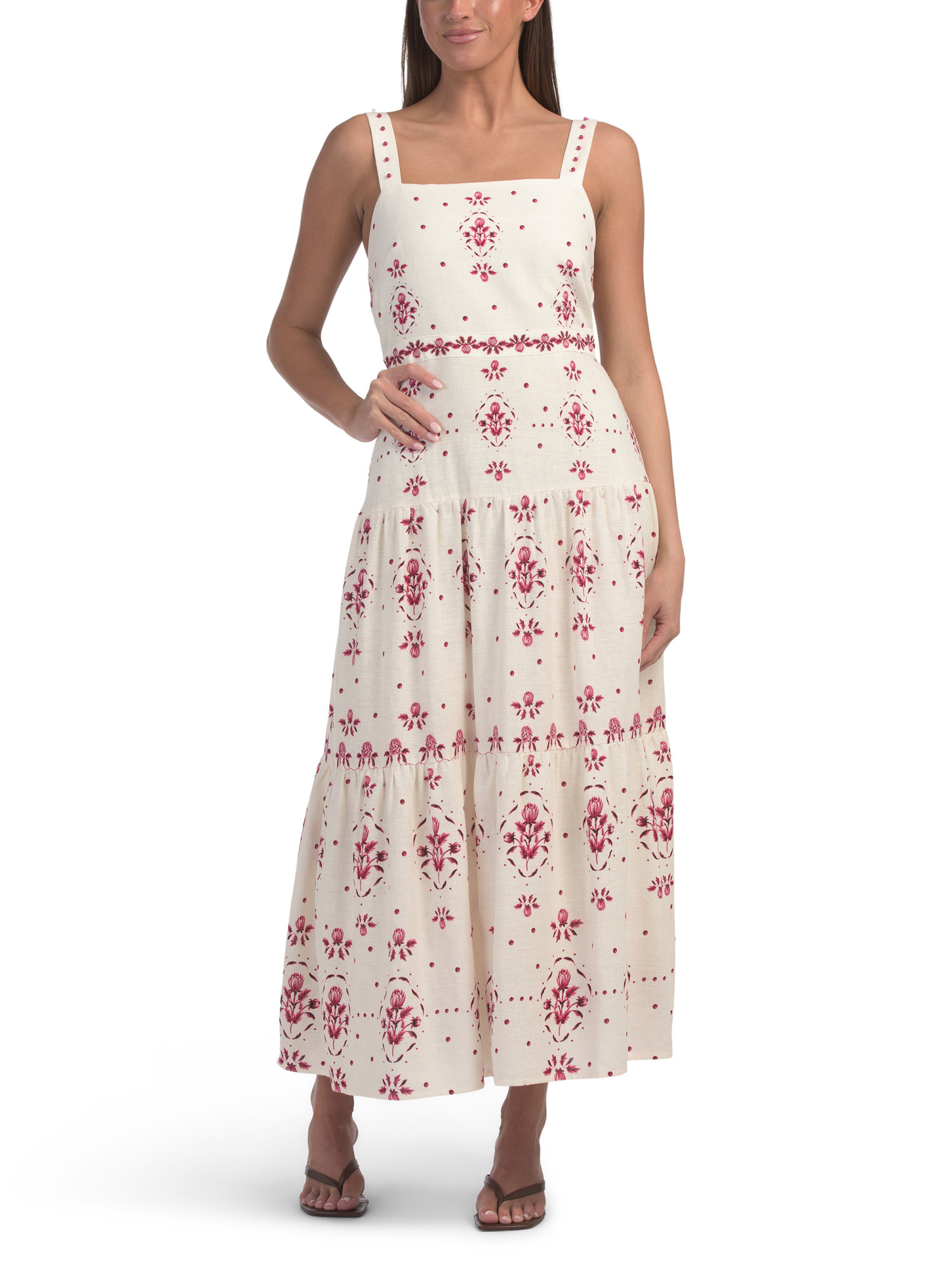 Linen Blend Midi Tiered Dress | TJ Maxx