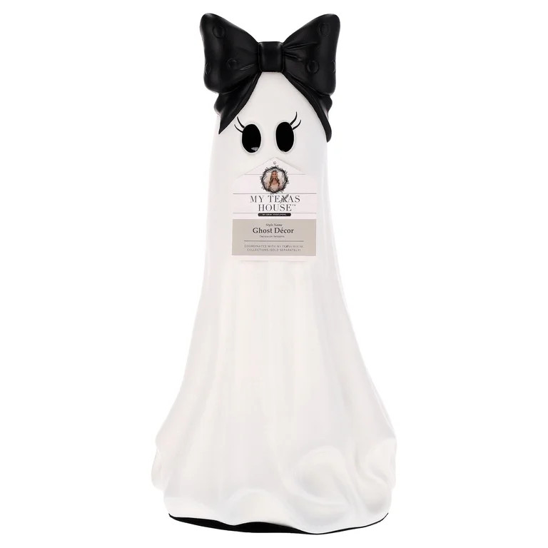 My Texas House Large Ghost with Bow Tabletop Decoration, Black and White, 20" | Walmart (US)