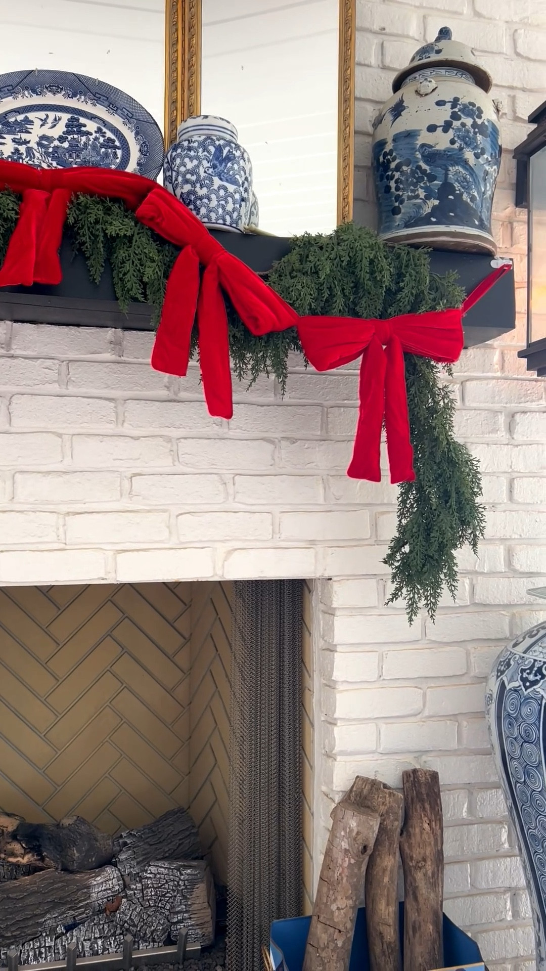 Porch fireplace mantel Christmas decor 

#LTKSeasonal #LTKHome #LTKHoliday