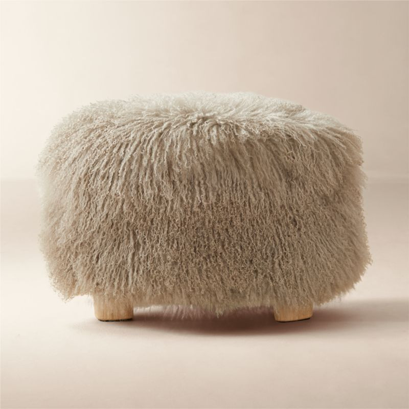 Bozzi Taupe Mongolian Sheepskin Ottoman | CB2