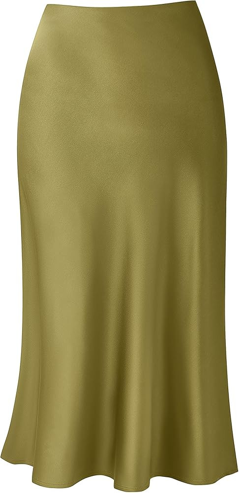 Keasmto Leopard Skirt for Women Midi Length High Waist Silk Satin Elasticized Cheetah Casual Ladi... | Amazon (US)