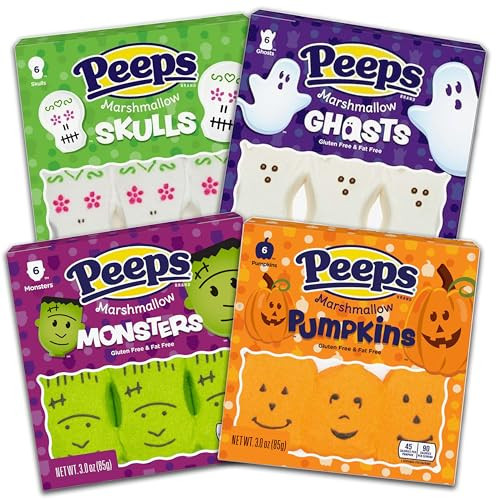 Halloween Peeps Marshmallow Candy Bundle | 4 pack of Skulls, Ghosts, Monsters, and Pumpkins, Perfect for Fall Time, Trick or Treat Candies, Soft and Chewy - 12.0oz Total | Amazon (US)