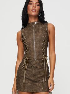 Ceejay Faux Leather Top Brown | Princess Polly US