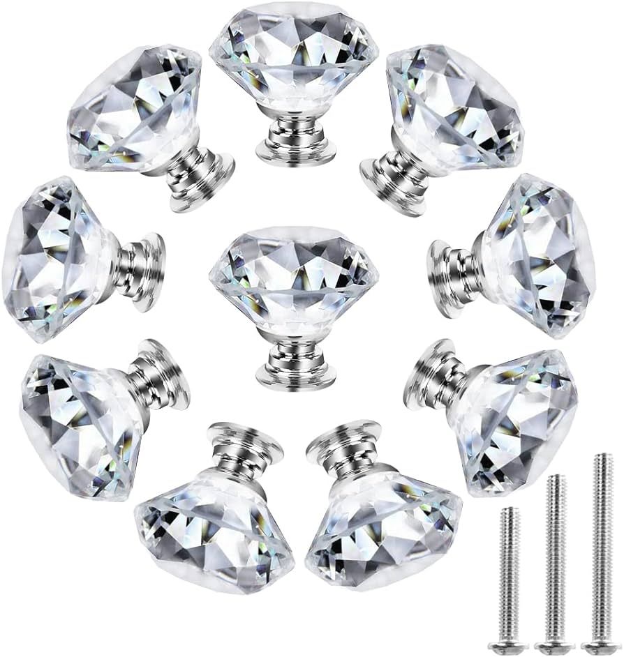 NORTHERN BROTHERS Crystal Cabinet Knobs - 30mm Diamond Pulls for Dressers and Drawers, 10 Pack | Amazon (US)