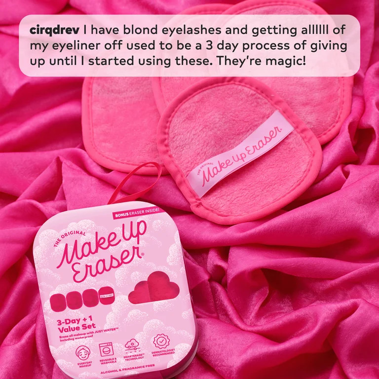 The Original MakeUp Eraser, Pink 3-Day Set + Bonus Makeup Eraser Reusable Cloths | Walmart (US)