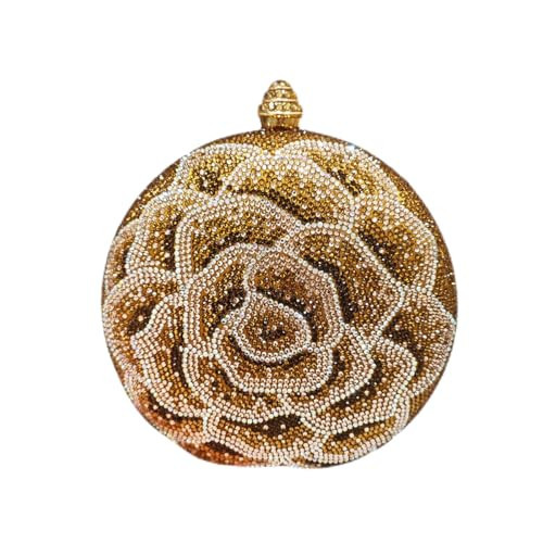 GBWYI Women Floral Rhinestone Clutch Purses Round Crystal Evening Handbags Rose Flower Diamond Crossbody Bag with Party Prom Gold | Amazon (US)