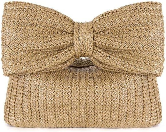 YYW Women Straw Clutch Purse Woven Bowknot Envelope Handbag Wedding Clutch Bag for Vocation Party | Amazon (US)