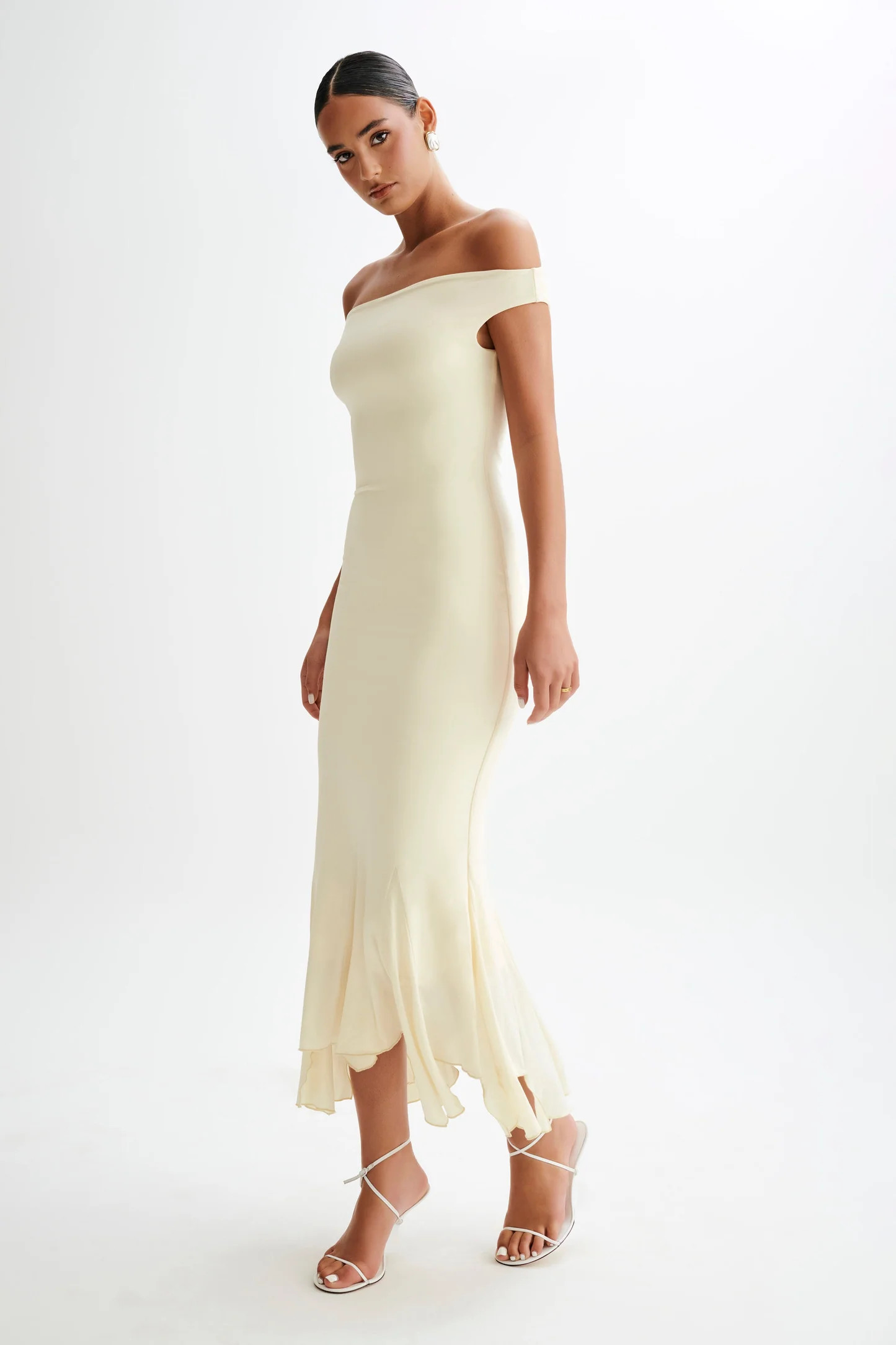 Analina Slinky Handkerchief Midi Dress - Lemon Sherbet | MESHKI US