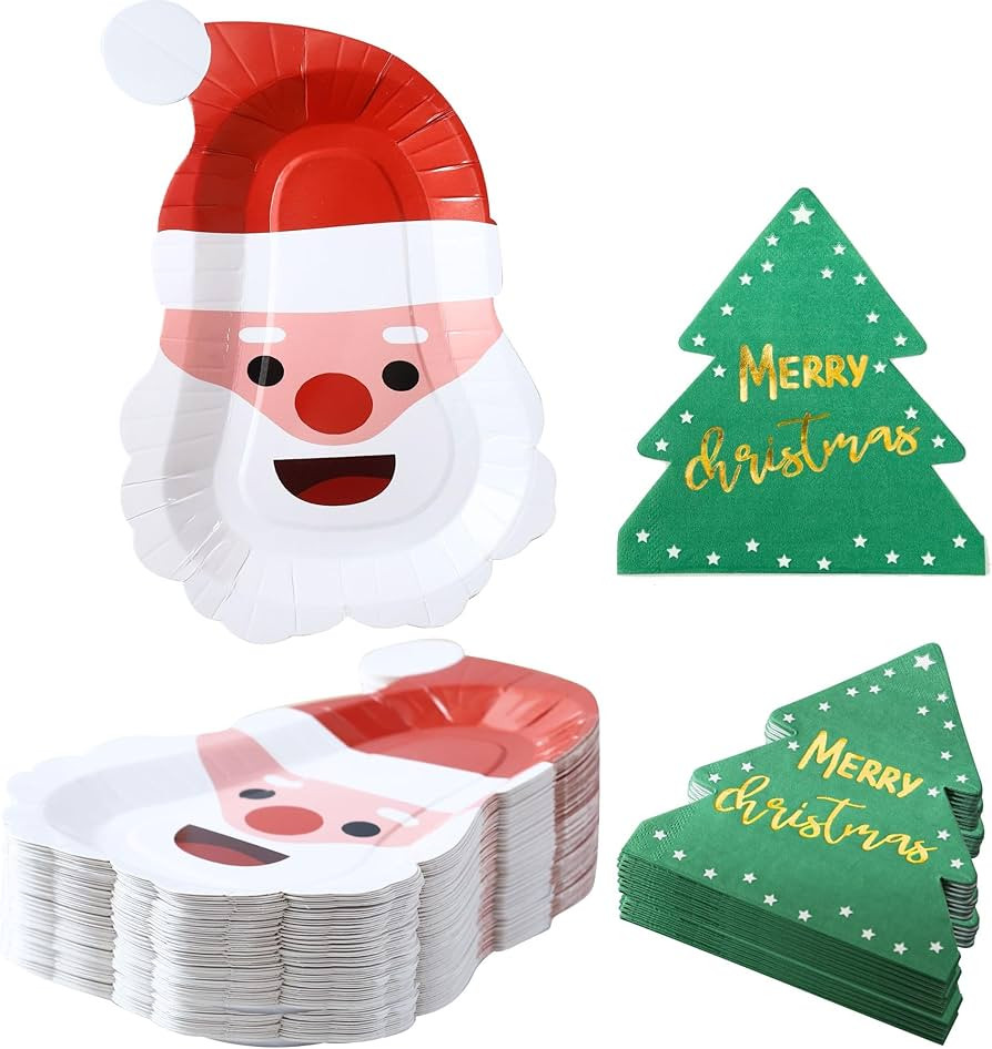 Winoo Design Bulk Christmas Plates and Napkins Set - 50 PK - Christmas Santa Paper Plates Xmas Di... | Amazon (US)