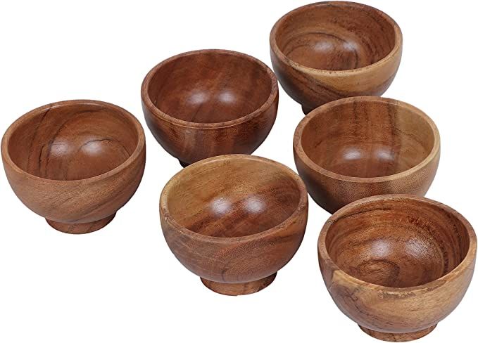 LAVAUX DESIGNS Set of 6 Acacia wood small bowls 4 fl oz | 3.25 * 2 inches | hand carved wooden Ki... | Amazon (US)