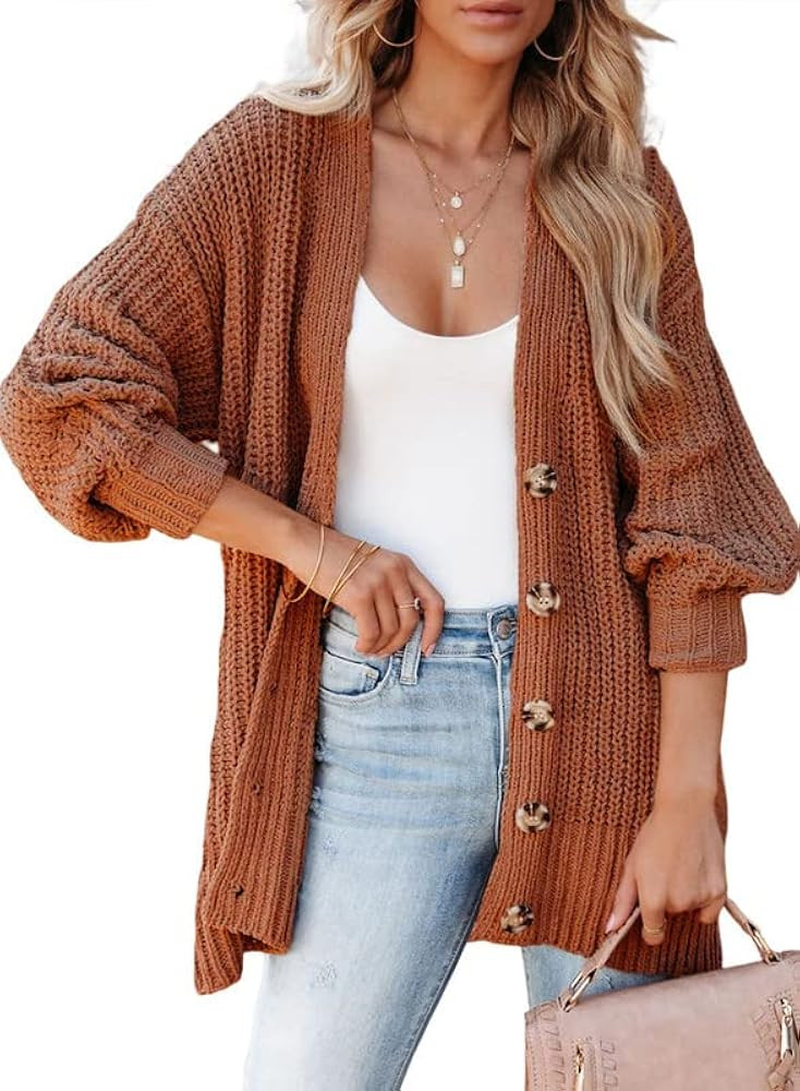 SHEWIN Women's Casual Long Sleeve Button Open Front Lightweight Cardigan Soft Cable Knit Sweater ... | Amazon (US)