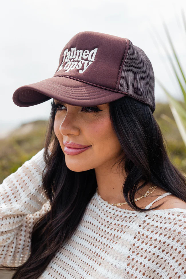 Tanned and Tipsy Brown Trucker Hat | Pink Lily