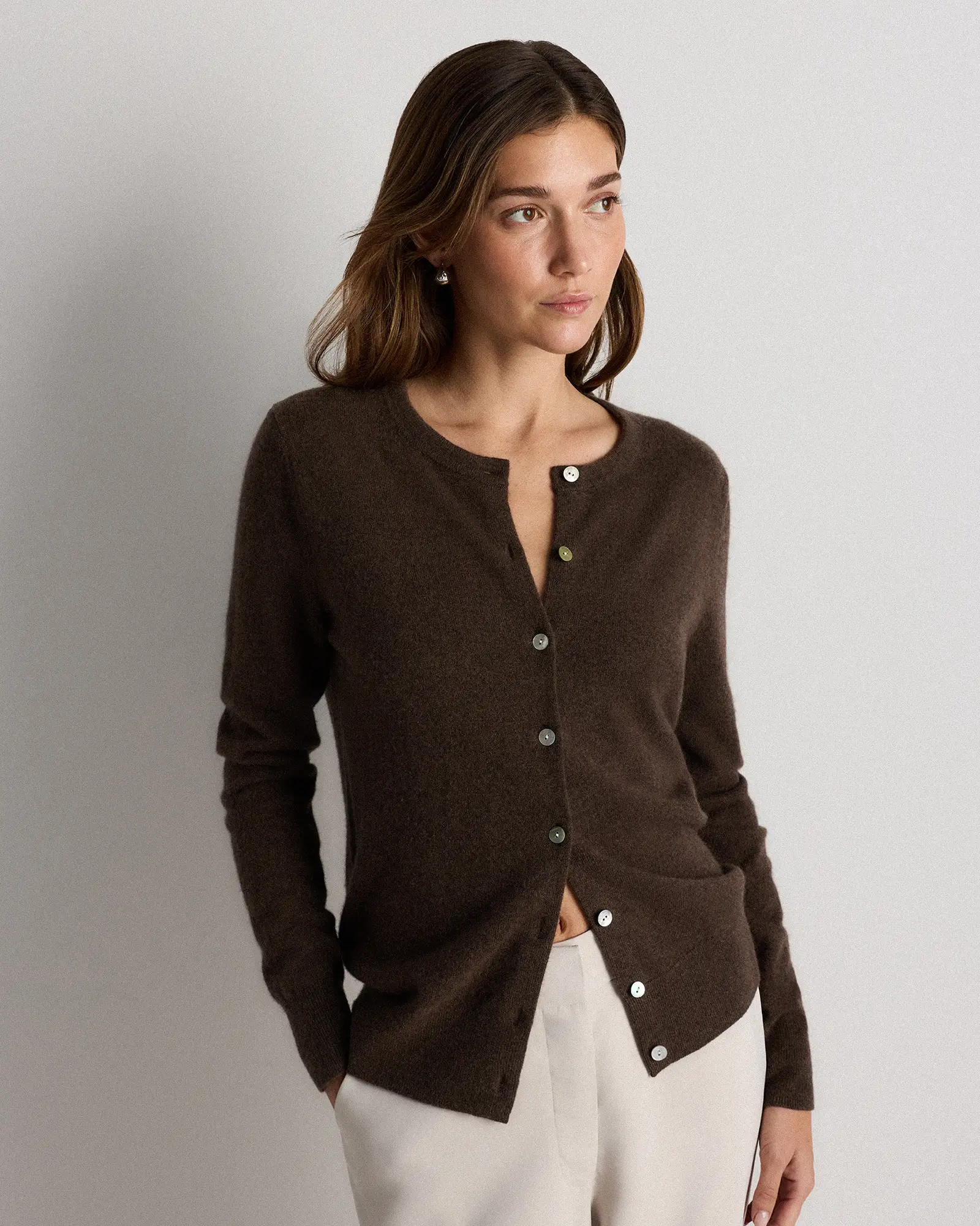 Mongolian Cashmere Cardigan Sweater | Quince in Brown | Quince