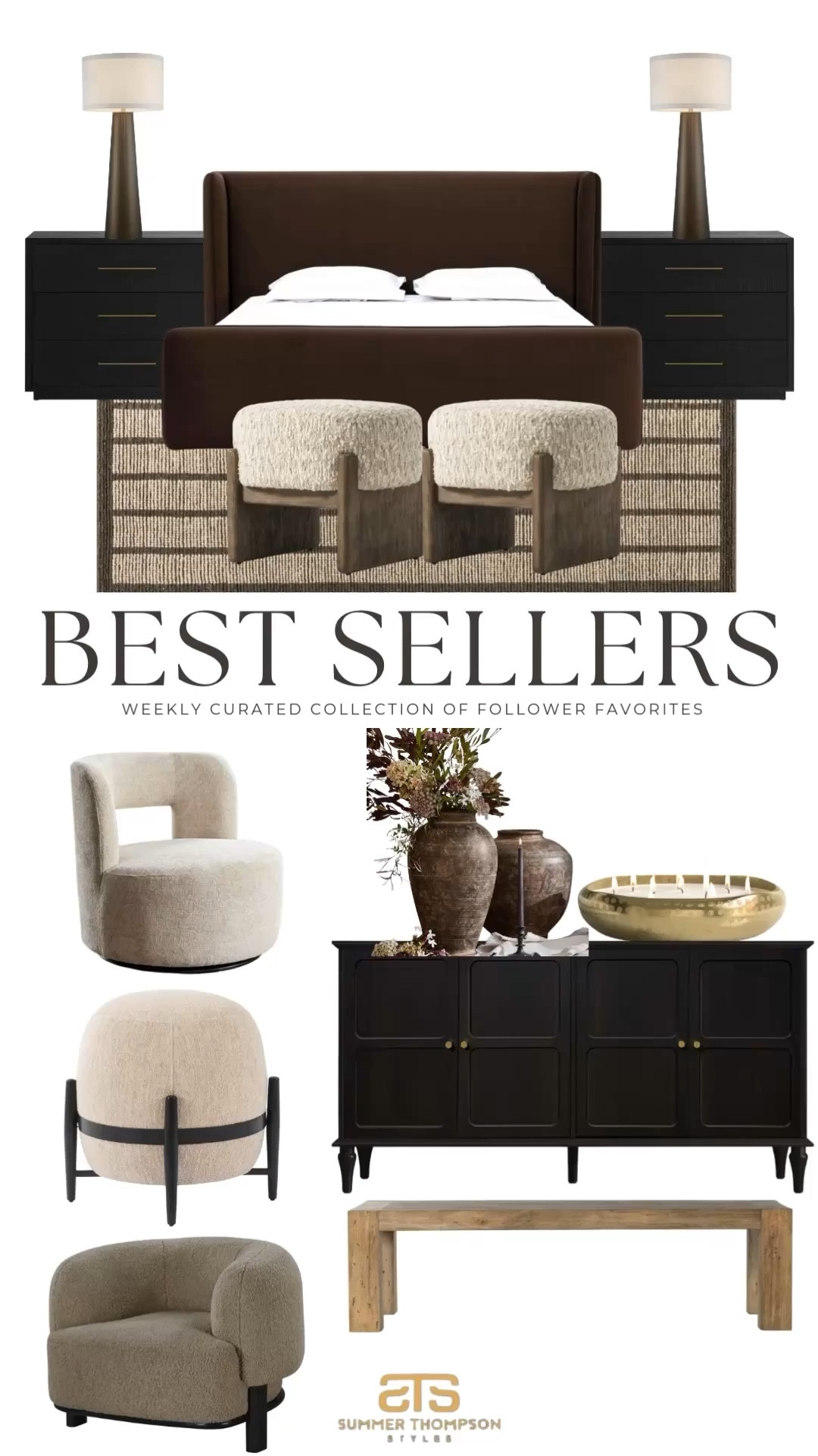 A roundup of bestsellers chosen by you! 

Neutral Ottoman. Rustic Vase. Stunning stripped Rug. Accent chair. RH inspired nightstand. 

#summerthompsonstyles


#LTKHome