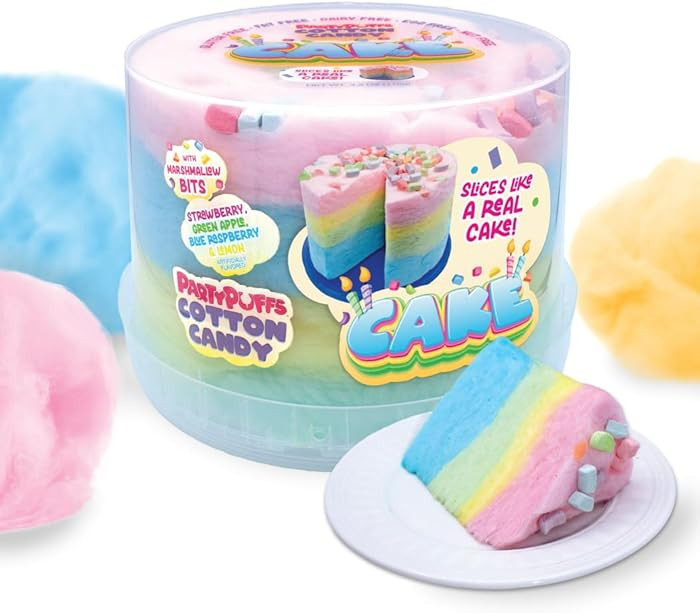 PartyPuffs 4oz Sliceable Cotton Candy Cake Tub \u2013 Strawberry Apple Blue Raspberry Lemon \u201... | Amazon (US)