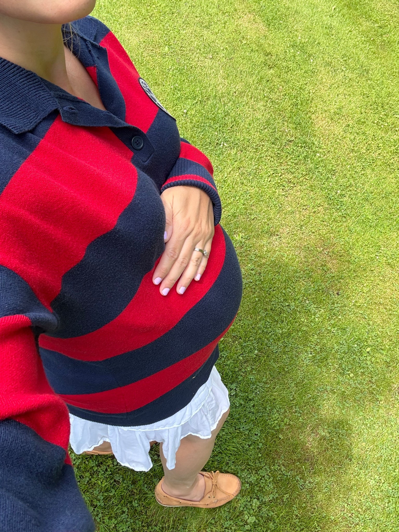 34 weeks pregnant fit wearing non-maternity pieces ⚓️ Rugby sweater is from The Summer I Turned Pretty x AE collab. 

Coastal grandma, preppy, boat shoes, collared sweater, east coast style 

#LTKBump #LTKShoeCrush #LTKFindsUnder100