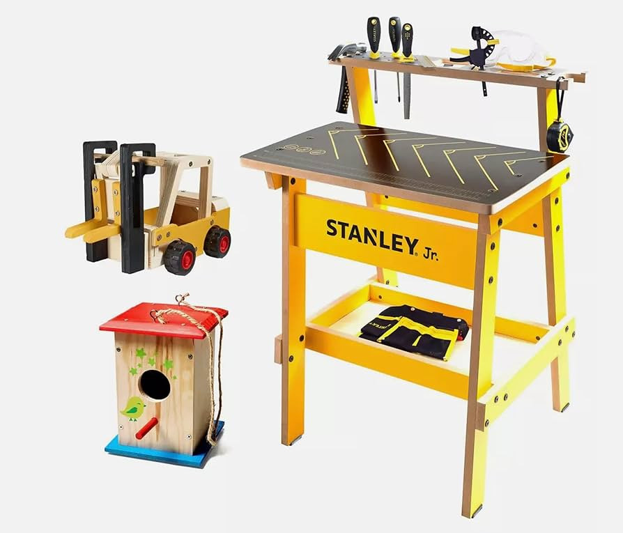 Stanley Jr. Kids Workbench Tool Set and 2 Wooden Kits Kids Junior Tools Playset + Gift Tag | RZHo... | Amazon (UK)
