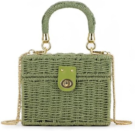 Fecialy Women Handwoven Rattan Handbag Beach Straw Tote Bag Square Boho Crossbody Bag | Amazon (US)