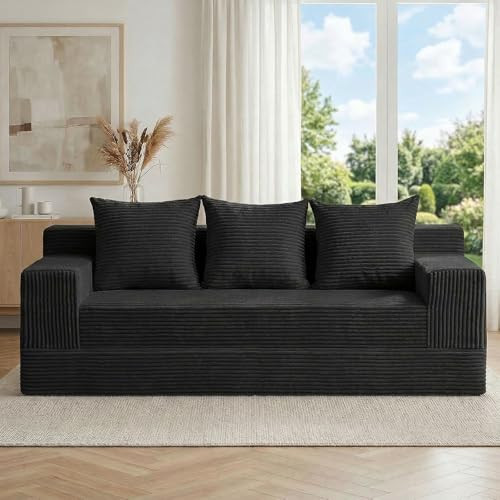 cidludto Convertible Sofa Bed, 78" Oversized Boneless Loveseat Couch 2 in 1 Foldable Futn Bed Couch in A Box, Folding Sofa Chair for Living Room, No Assembly Required, Black | Amazon (US)