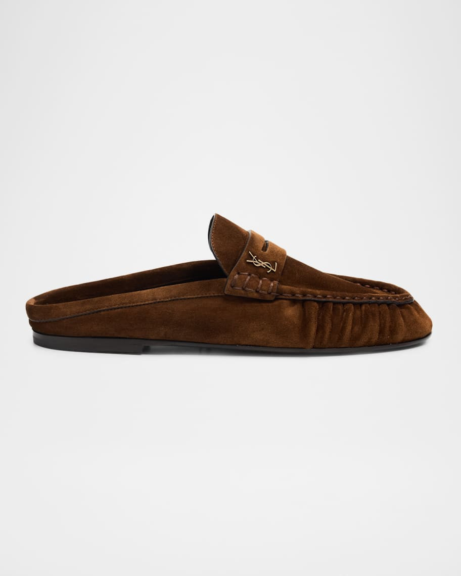 Saint Laurent Le Loafer Suede Penny Loafer Mules | Neiman Marcus