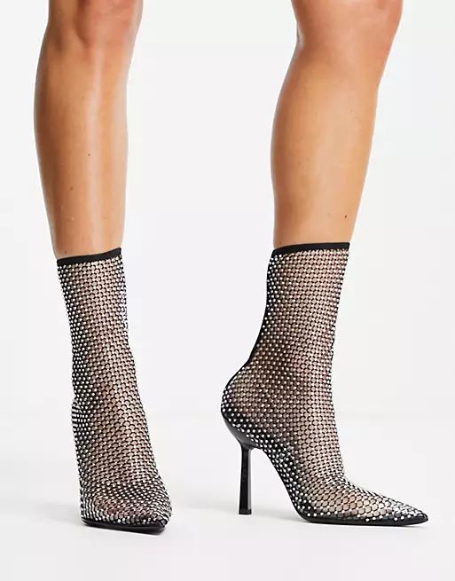 ASOS DESIGN Elite heeled rhinestone ankle boots in black | ASOS (Global)