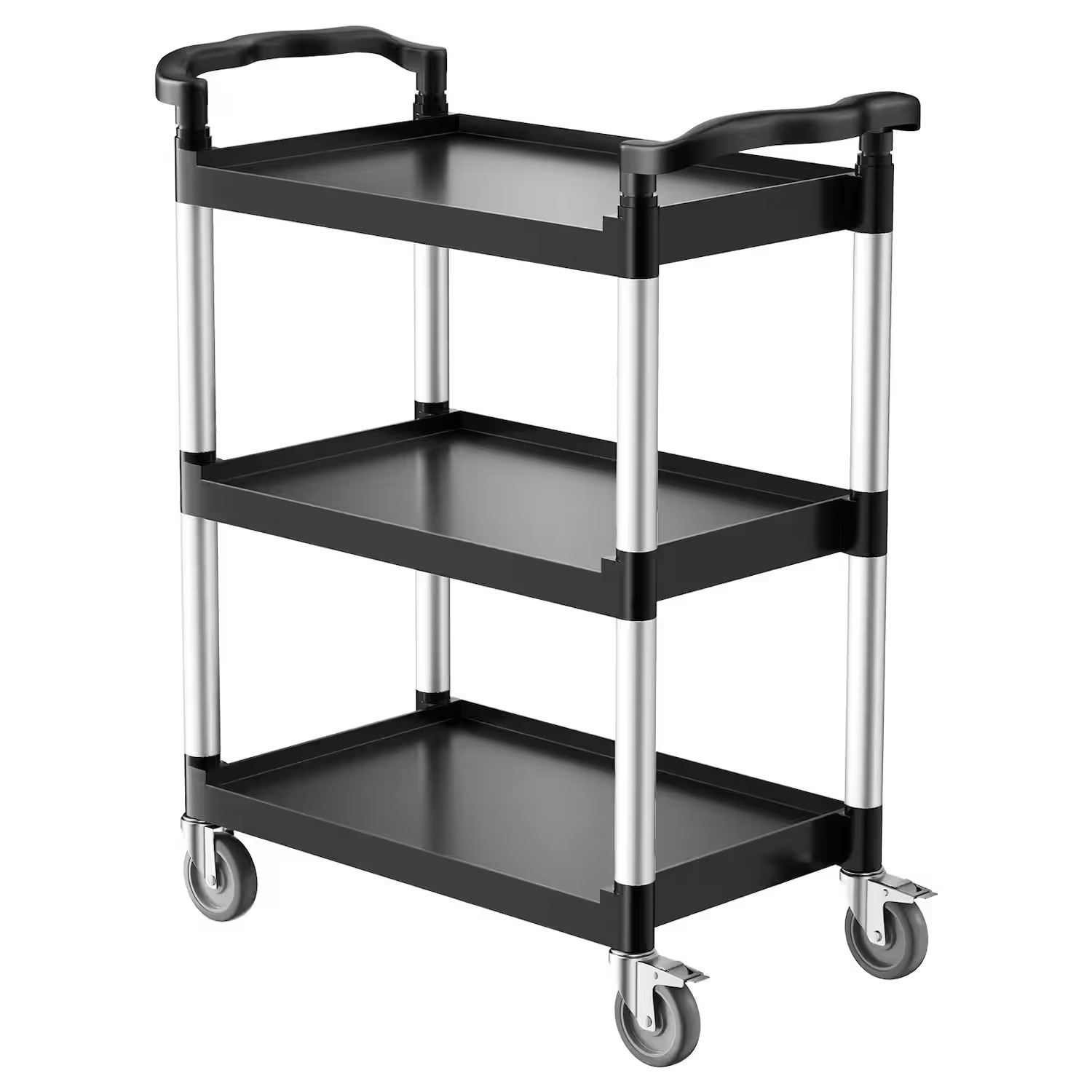 VEVOR - Utility Cart, 300 lbs Load Capacity, 3-tier Utility Plastic Cart with 360° Swivel Wheels (2 with Brakes) - Black | Best Buy U.S.