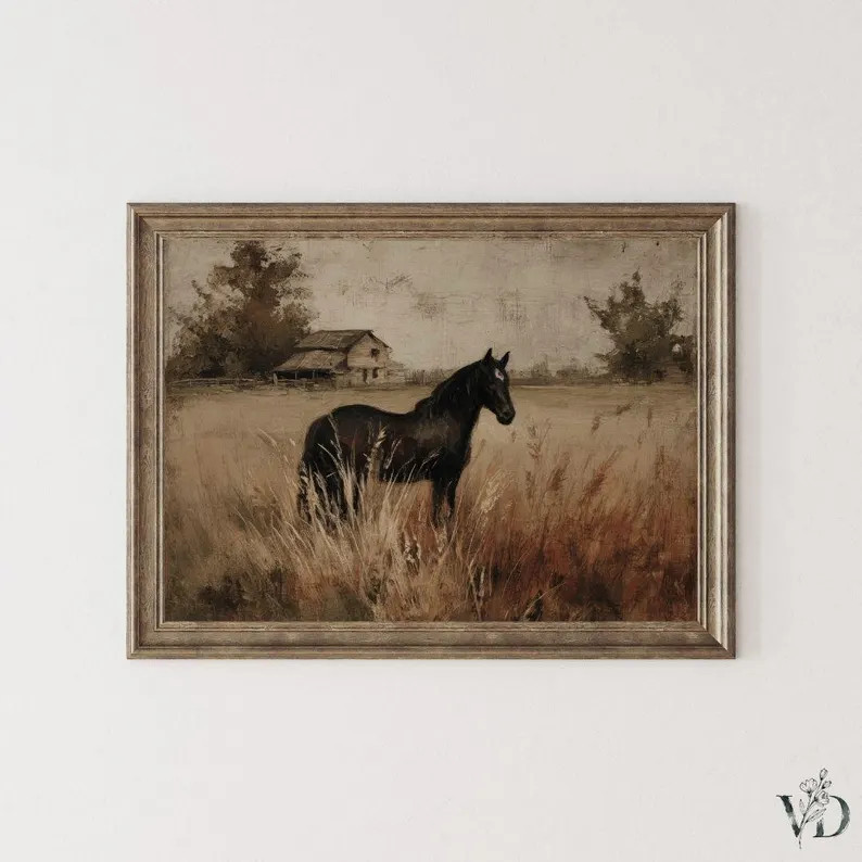 Rustic Horse Farmhouse Print - Moody Countryside Equestrian Decor, Wild West Pastoral Landscape P... | Etsy (Global)