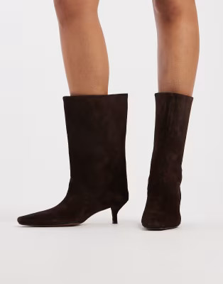 ASOS DESIGN Calloway premium suede wide leg pull on boots in chocolate | ASOS (Global)