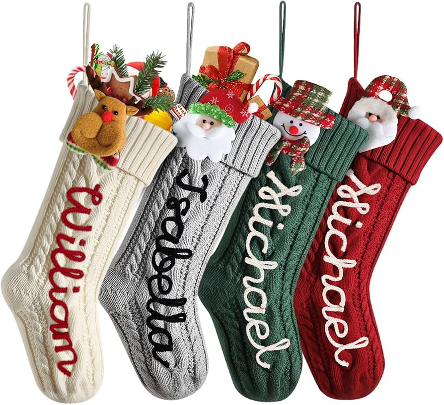 Custom Christmas Stocking, Personalized Name Christmas Stockings for Family, 18" Large Cotton Rop... | Amazon (US)
