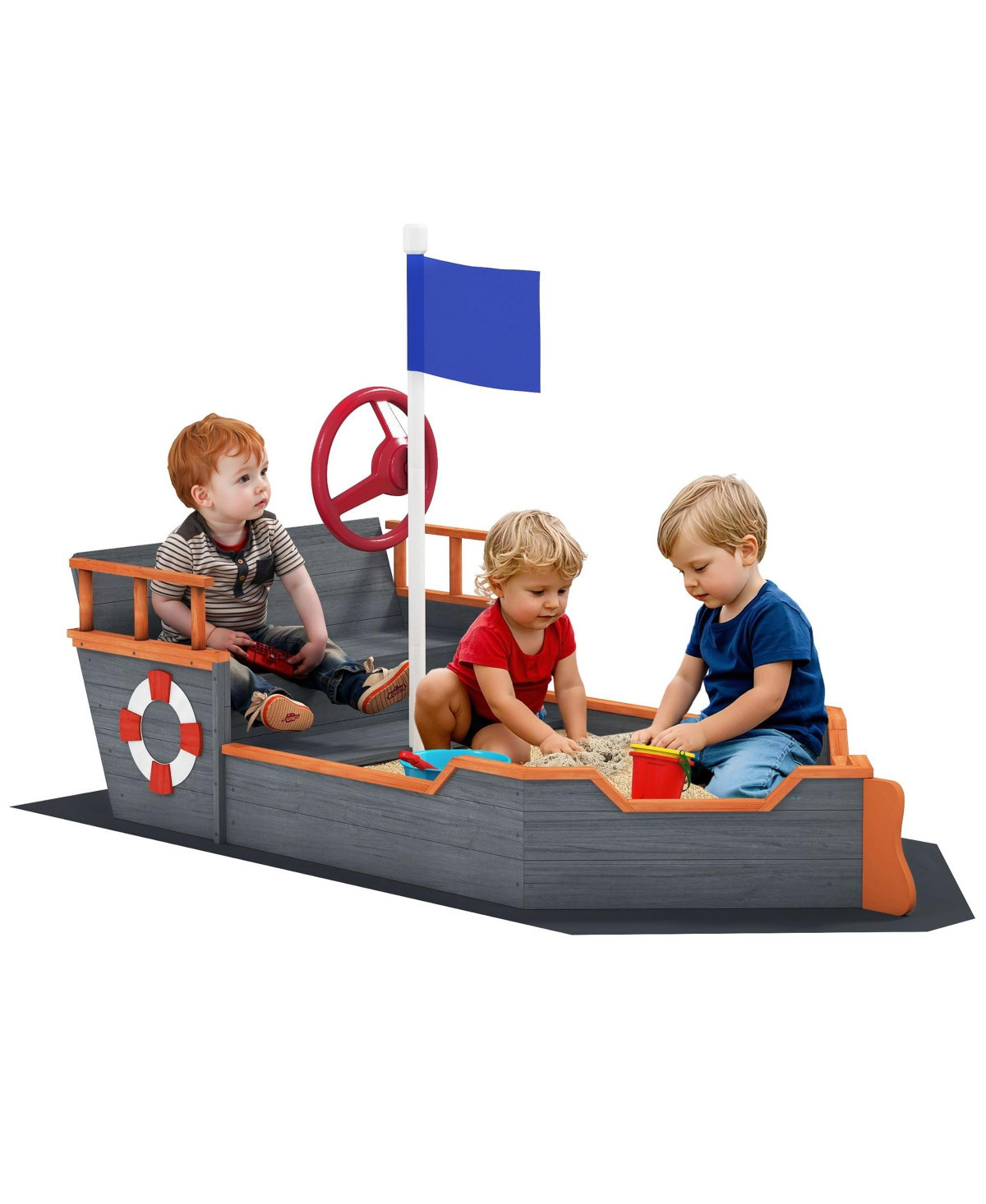 Outsunny 62 in. Wooden Kids box with Bottom Liner, Seats, Storage, - Dark gray | Macy's