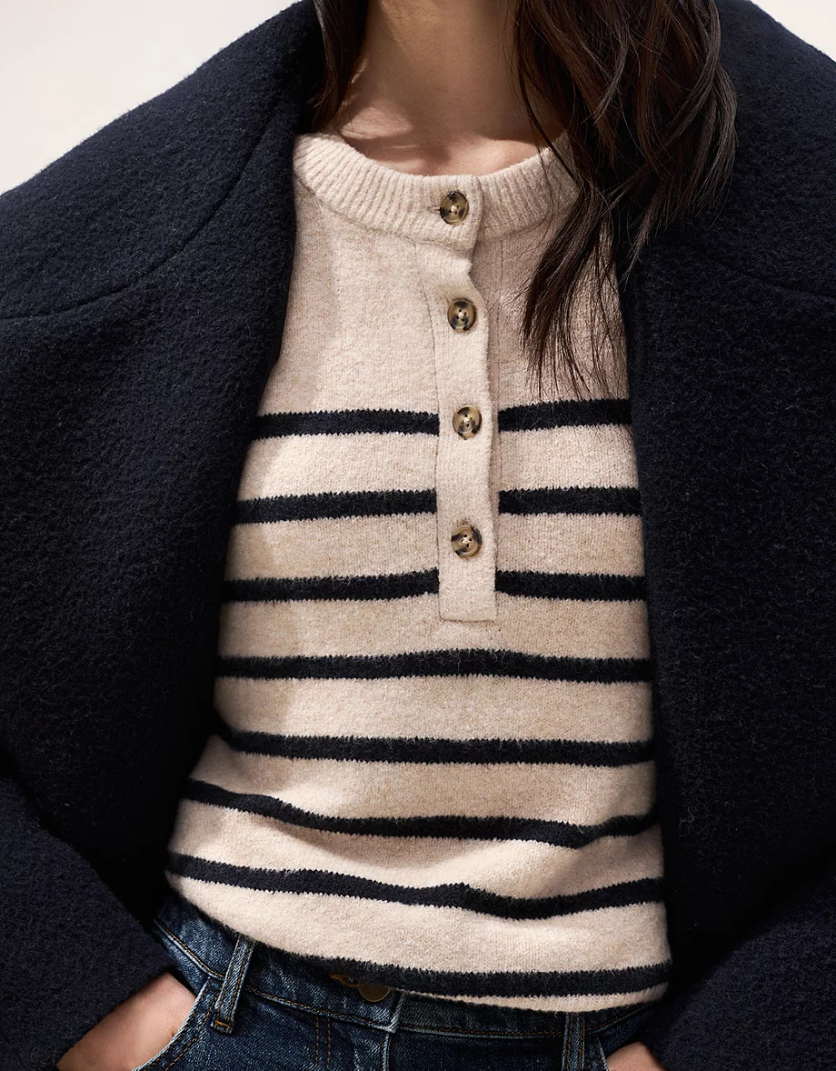 Stripe Button Placket Jumper with Cotton | Jumpers & Cardigans | Th... | The White Company UK & ROW
