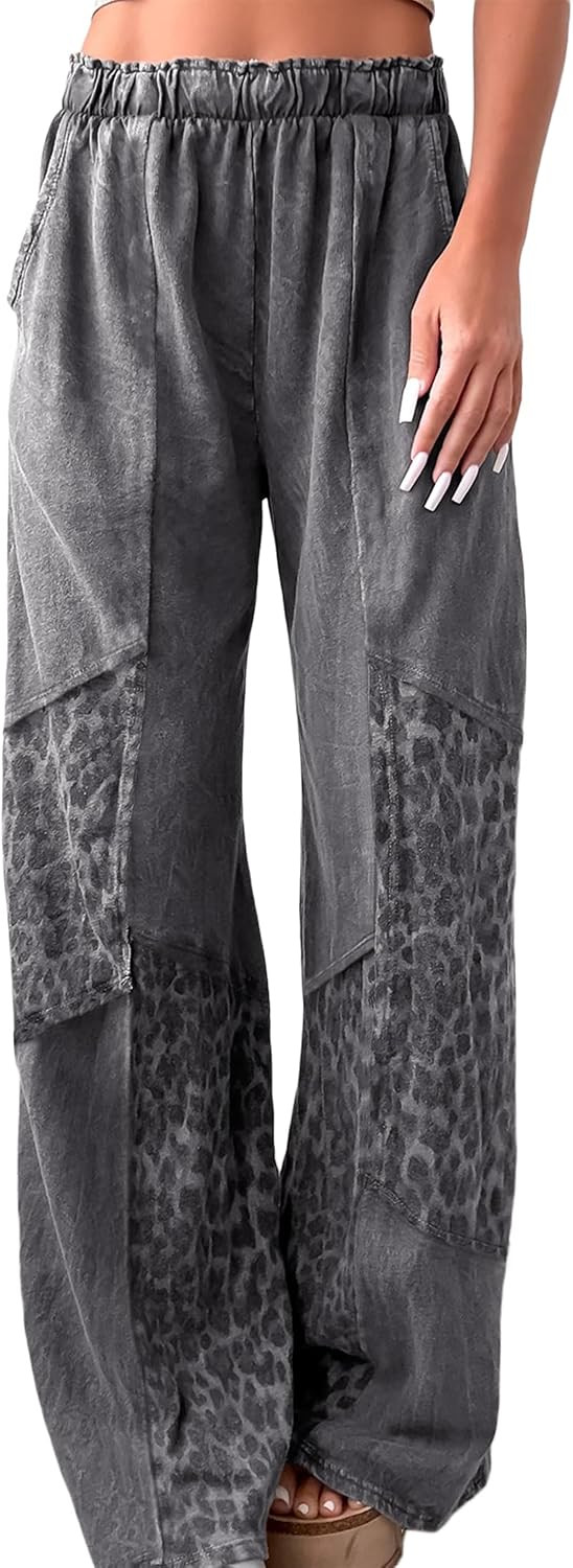 Palazzo Pants for Women Wide Leg High Waist Mineral Wash Drawstring Lounge Pant with Pockets Casual Daily Vacation | Amazon (US)