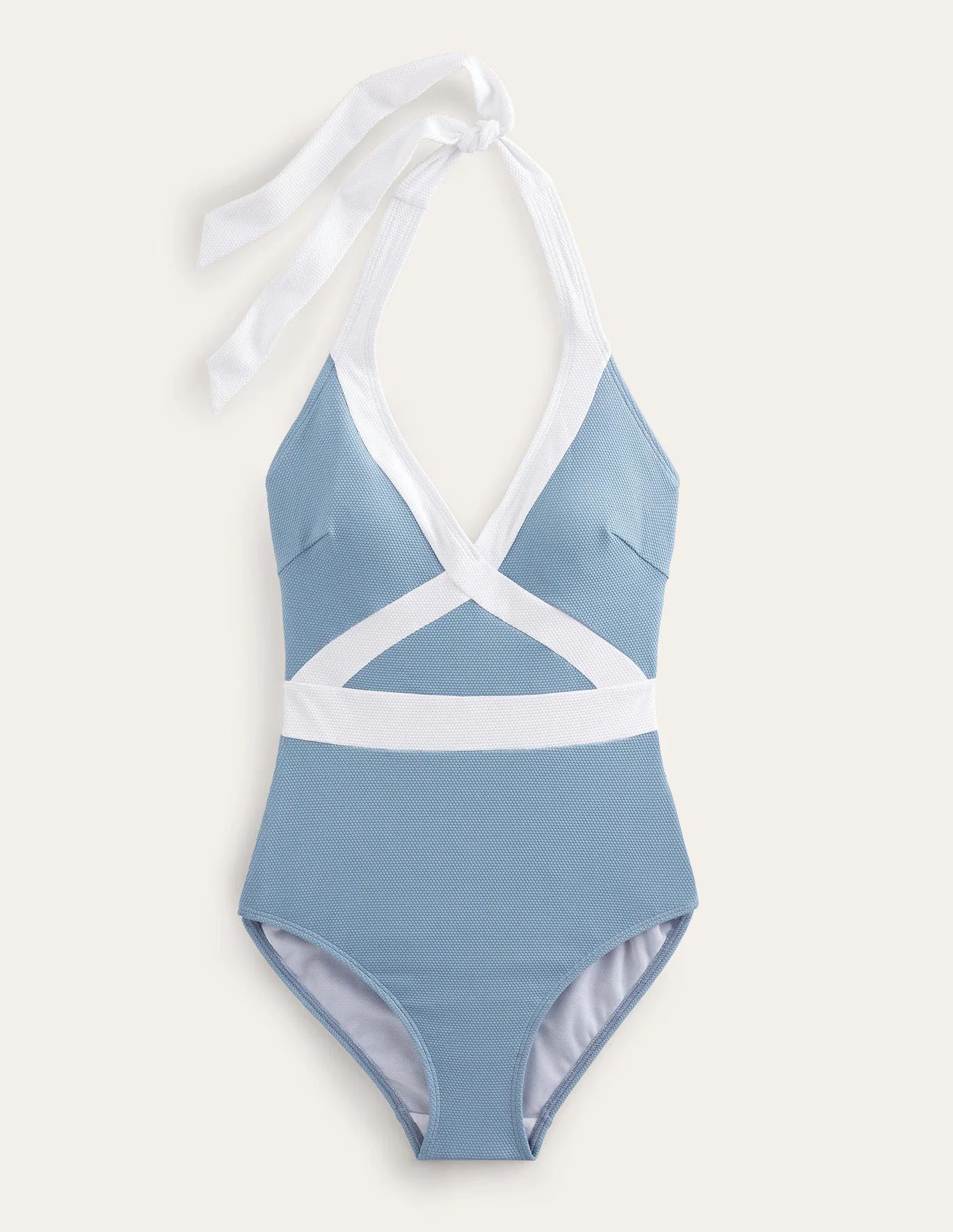 Kefalonia Halterneck Swimsuit - Delph Blue Texture Colourblock | Boden (US)