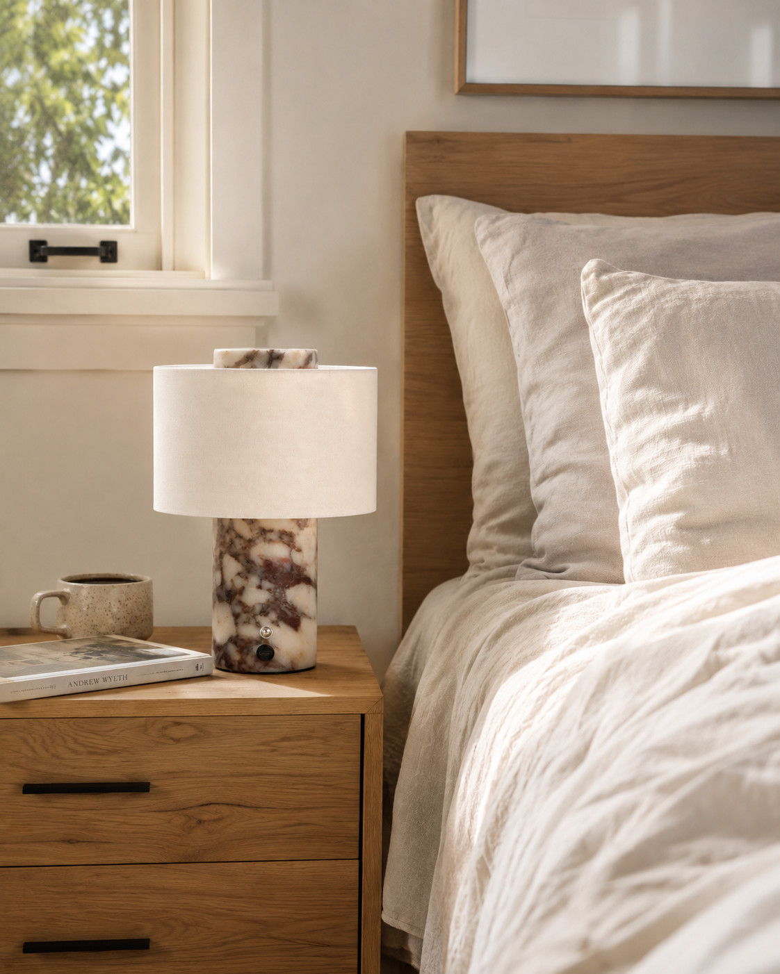 This is the kind of small swap that makes the whole bedside feel more finished. I’d keep everything around it simple and let the stone pattern do the talking. Save this bedroom idea. 

 #LTKOver40 #LTKHome #LTKSaleAlert