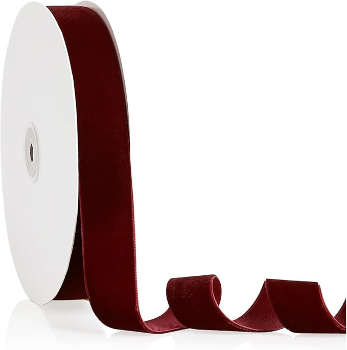 1" X 20 Yards Burgundy Velvet Ribbon for Christmas Tree Wreath Decoration Handmade Crafts Ornamen... | Amazon (US)