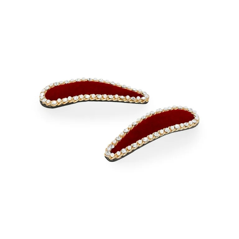 Time and Tru Women's Embellished Velvet Snap Hair Clips, 2-Pack, Red | Walmart (US)