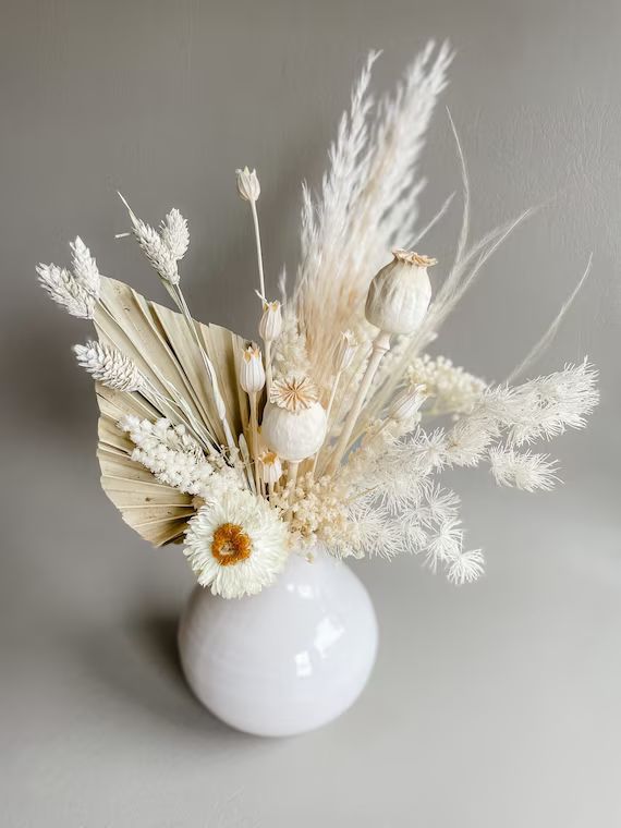 Dried Floral Arrangement in Ceramic Bud Vase | White Palm + Pampas | Etsy (US)