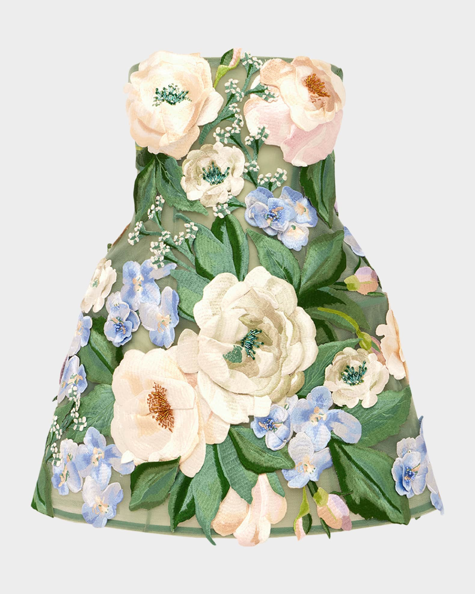 Floral Hand-Embroidered Bustier Mini Dress | Neiman Marcus