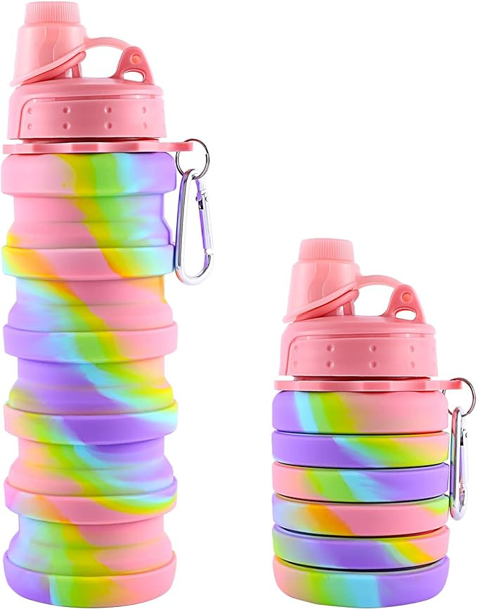 Rainbow Collapsible Folding Water Bottles for Kids, Students, Adults, Reusable BPA Free Silicone ... | Amazon (US)