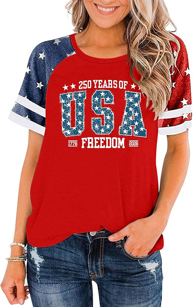 CAZYCHILD 250 Anniversary USA Shirt Women 4th of July Patriotic Shirts 250th Red White and Blue T... | Amazon (US)