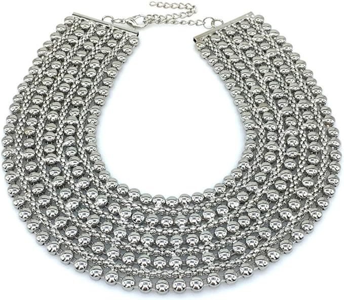 MANILAI Chunky Metal Statement Necklace For Women Neck Bib Collar Choker Necklace Maxi Jewelry | Amazon (US)