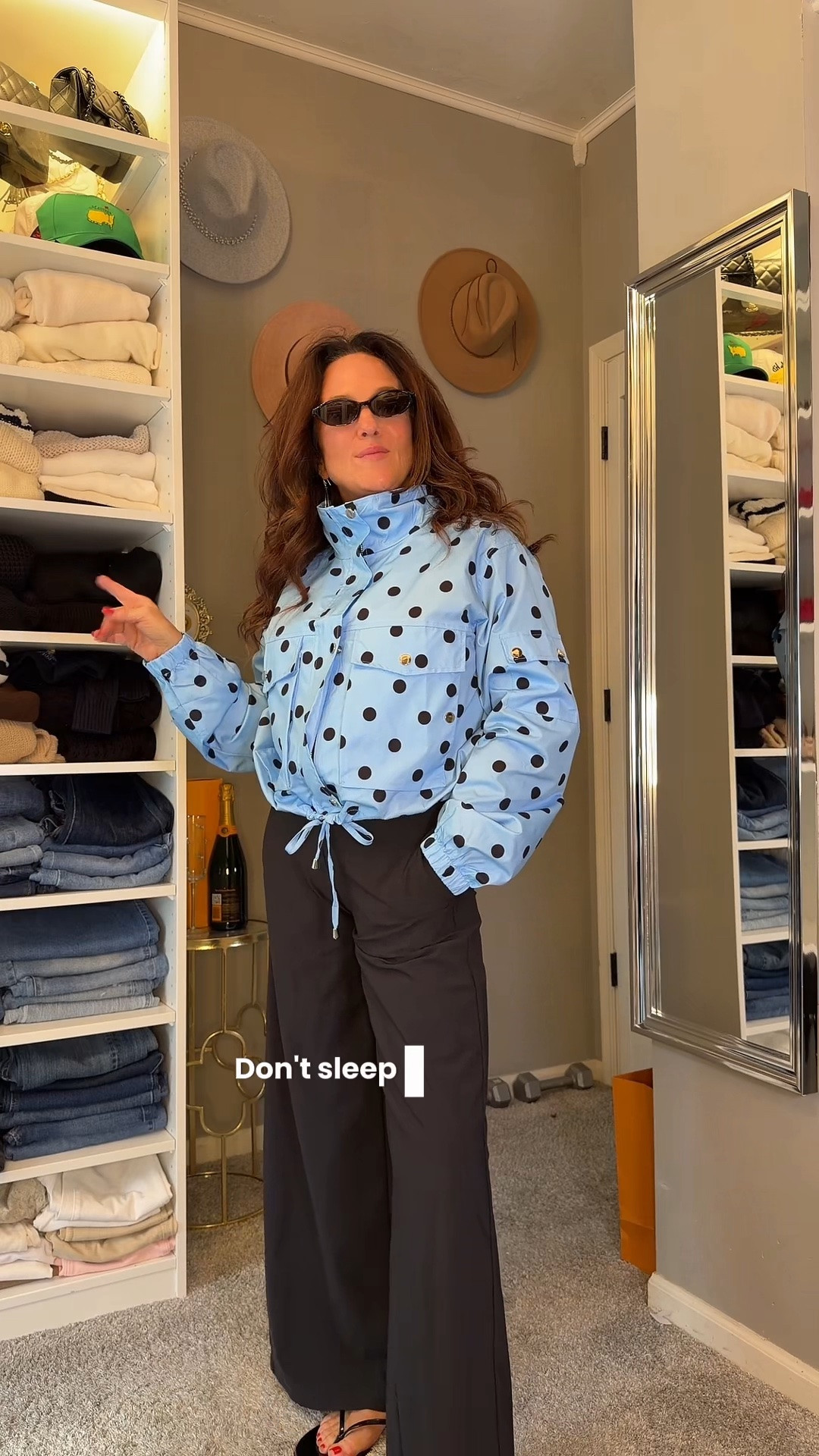 Polkadot jacket with cat eye sunglasses trousers, breathable perfect for any day ￼

#LTKootd