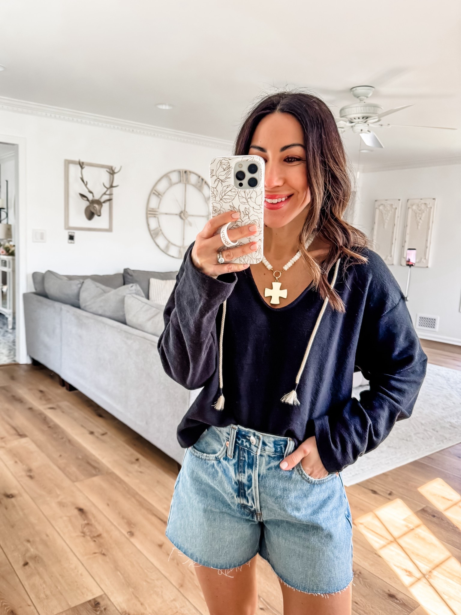 Denim shorts 2. Small hoodie. Target style.



#LTKOver40 #LTKSaleAlert