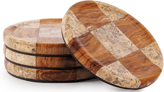 Marble Coasters Set of 4, Coral & Red Handmade 4 inch Round Natural Marble Coaster, Elegant Drink... | Amazon (US)