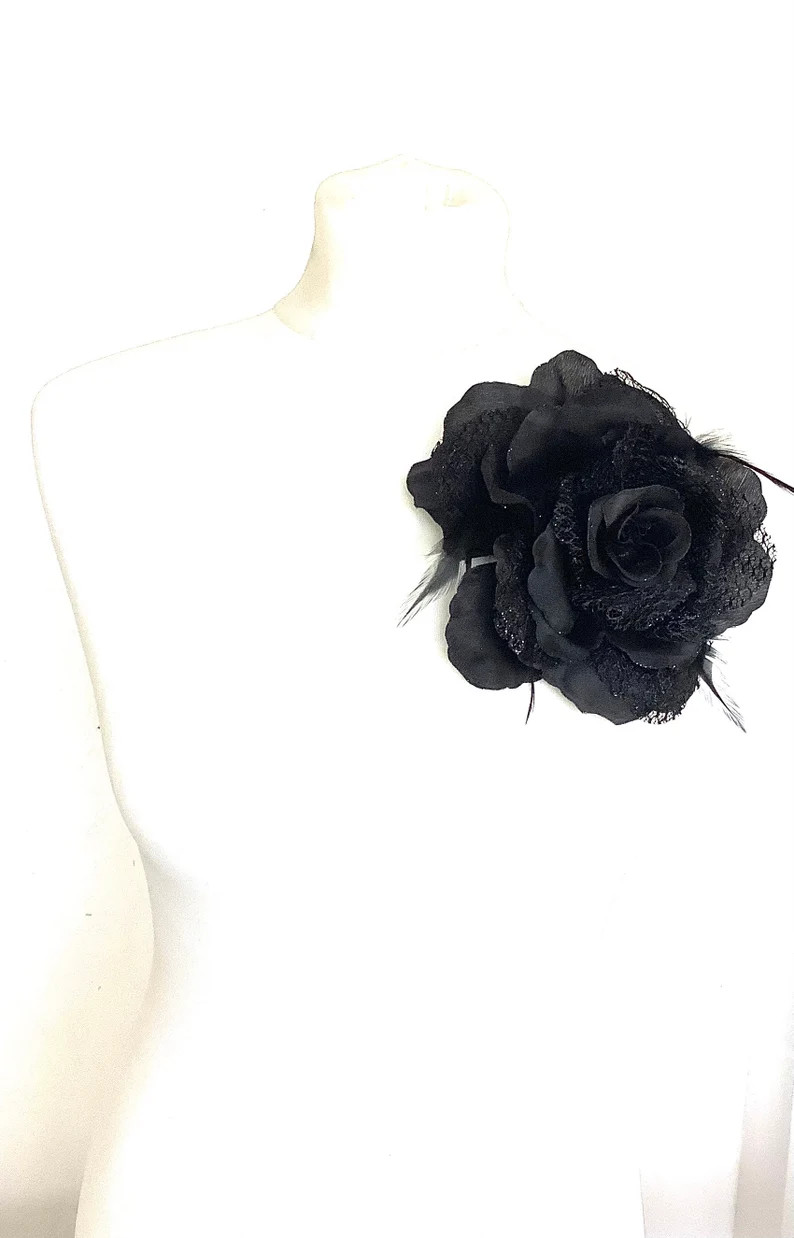 Big Black Flower Brooch Hair Clip Wedding Corsage Wedding - Etsy UK | Etsy (UK)